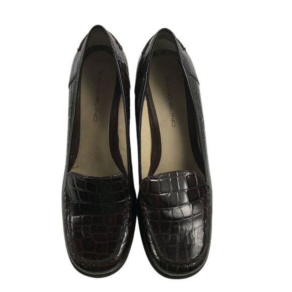 BANDOLINO DARK BROWN LEATHER CROC EMBOSSED CHUNKY HEEL LOAFERS WOMENS 8.5 - Picture 8 of 8